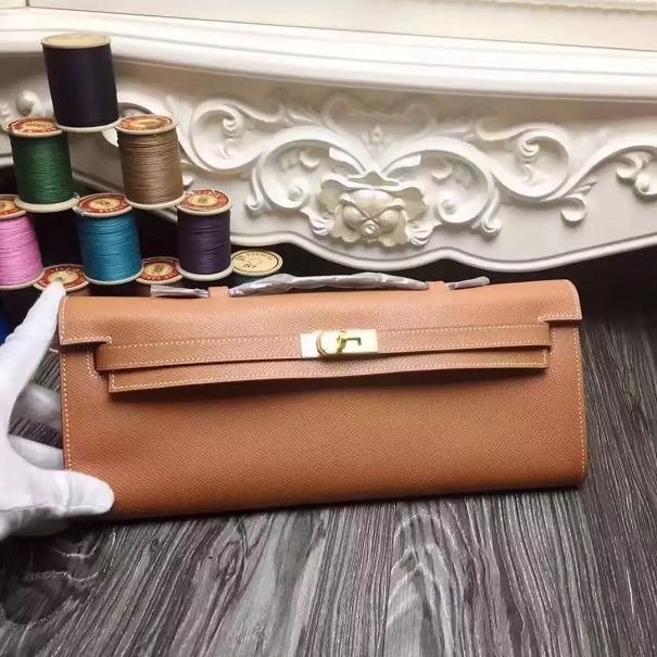 hermes original epsom leather kelly cut 31 clutch H031 coffee