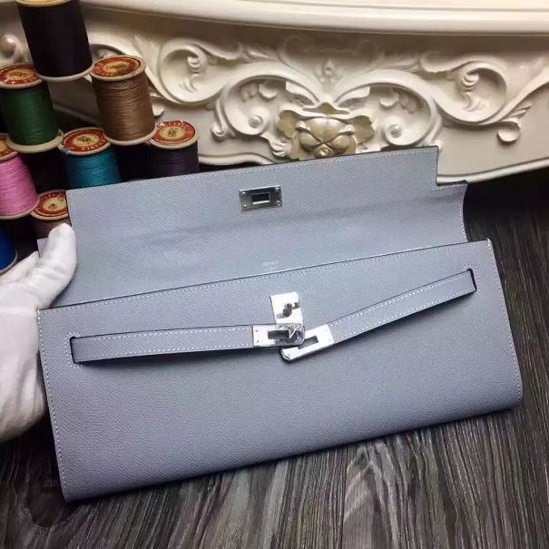 hermes original epsom leather kelly cut 31 clutch H031 light blue