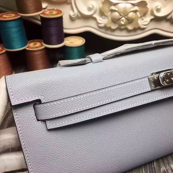 hermes original epsom leather kelly cut 31 clutch H031 light blue