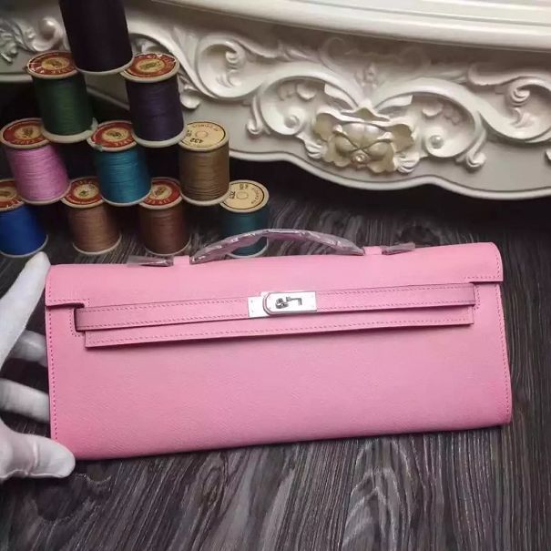 hermes original epsom leather kelly cut 31 clutch H031 pink