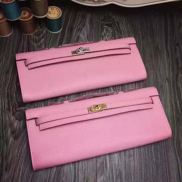 hermes original epsom leather kelly cut 31 clutch H031 pink