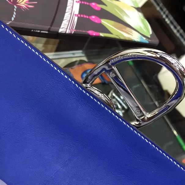 Hermes original calfskin handmade egee clutch E001 blue