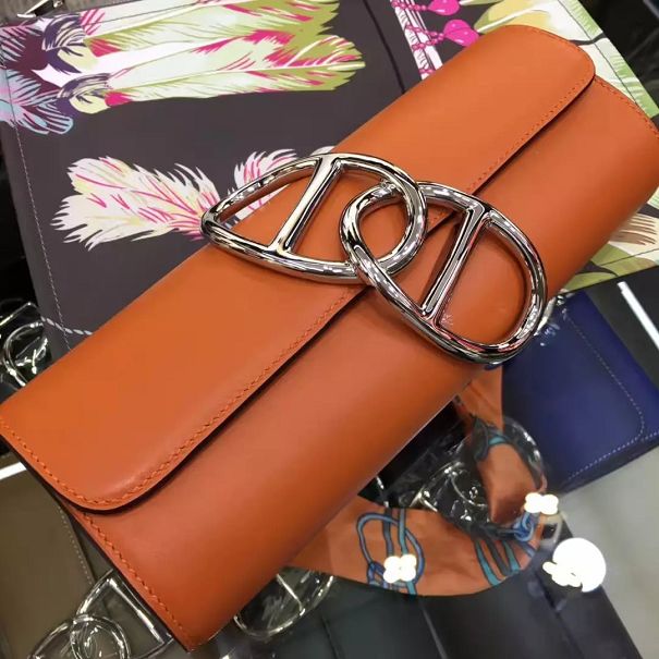 Hermes original calfskin handmade egee clutch E001 orange