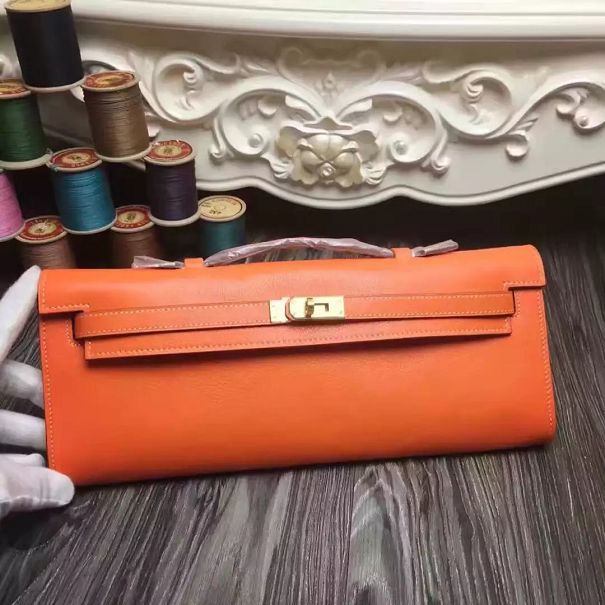 hermes original swfit leather kelly cut 31 clutch H032 orange