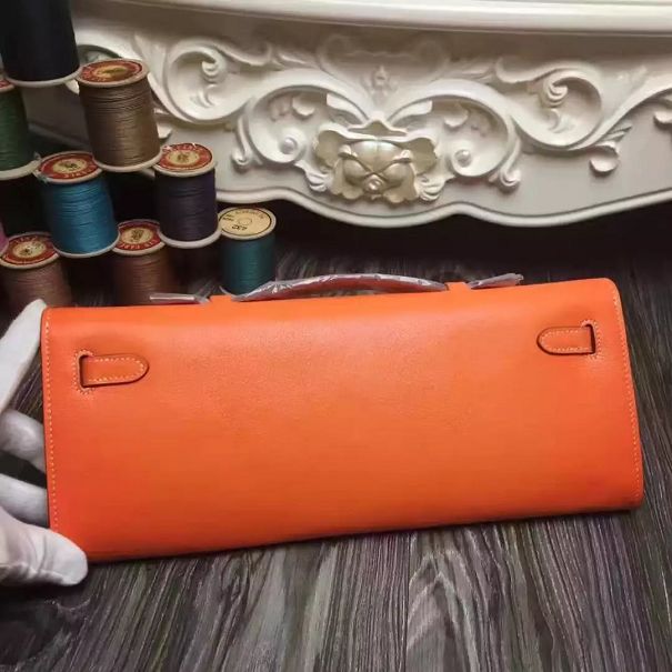 hermes original swfit leather kelly cut 31 clutch H032 orange