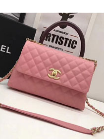 2017 CC original grained leather flap bag with top handle medium A92990 pink