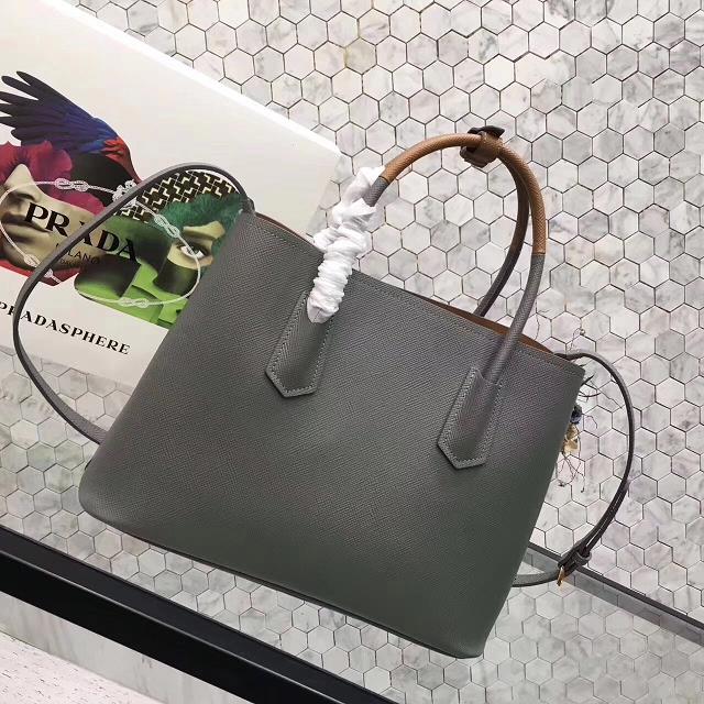 Prada saffiano lux tote original leather bag bn2756 gray&tan