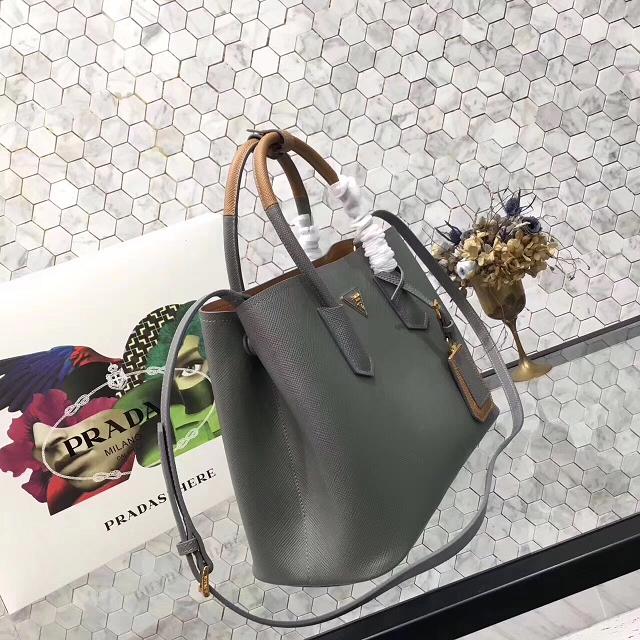 Prada saffiano lux tote original leather bag bn2756 gray&tan