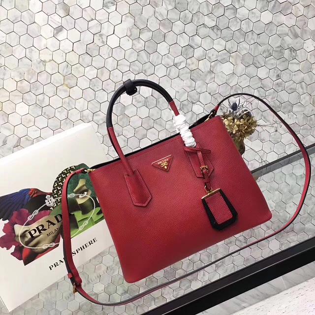 Prada saffiano lux tote original leather bag bn2756 red&black