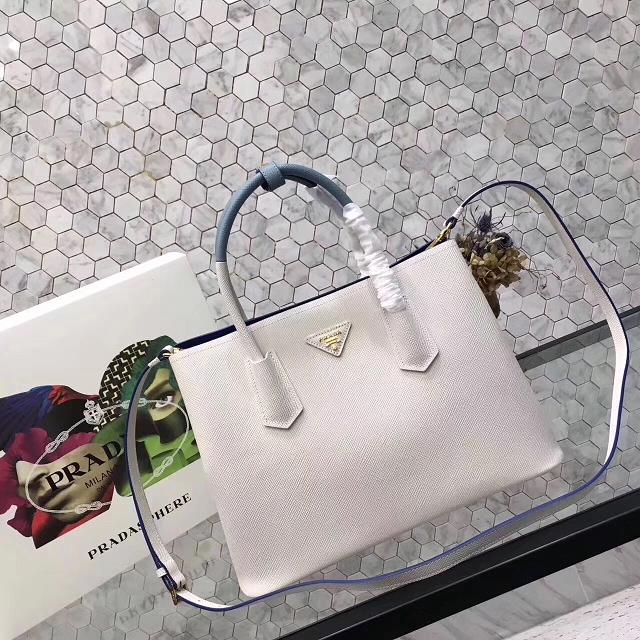 Prada saffiano lux tote original leather bag bn2756 white&blue