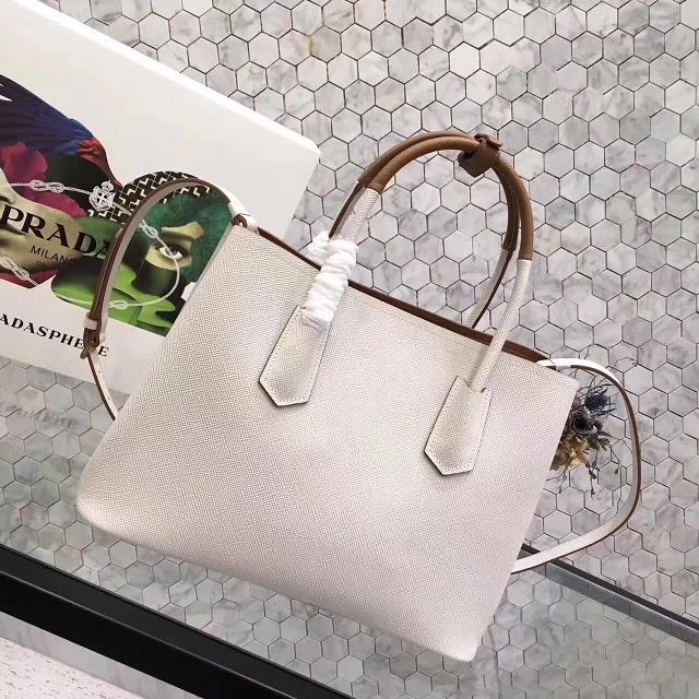 Prada saffiano lux tote original leather bag bn2756 white&tan