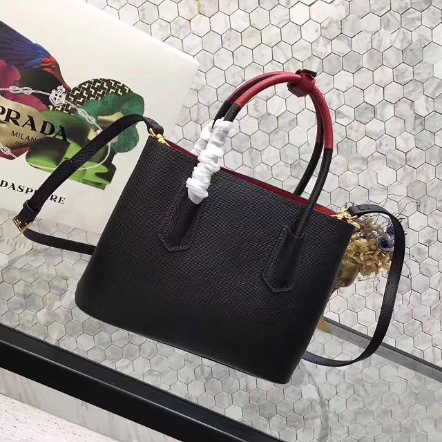 Prada small saffiano lux tote original leather bag bn2754 black&red