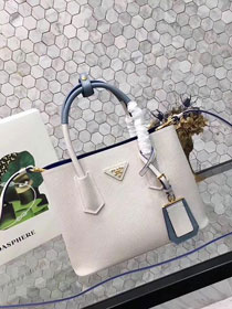 Prada small saffiano lux tote original leather bag bn2754 white&blue