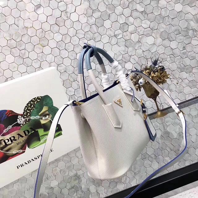 Prada small saffiano lux tote original leather bag bn2754 white&blue