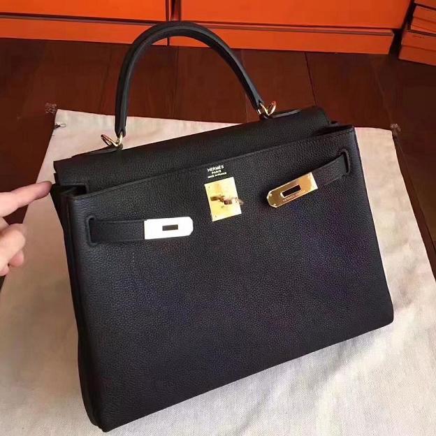 Hermes original togo leather kelly 32 bag K32 black