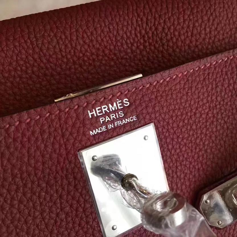 Hermes original togo leather kelly 25 bag K25 burgundy