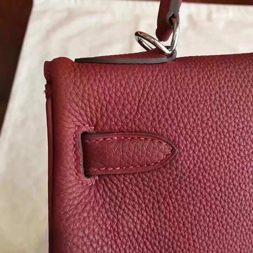 Hermes original togo leather kelly 32 bag K32 burgundy