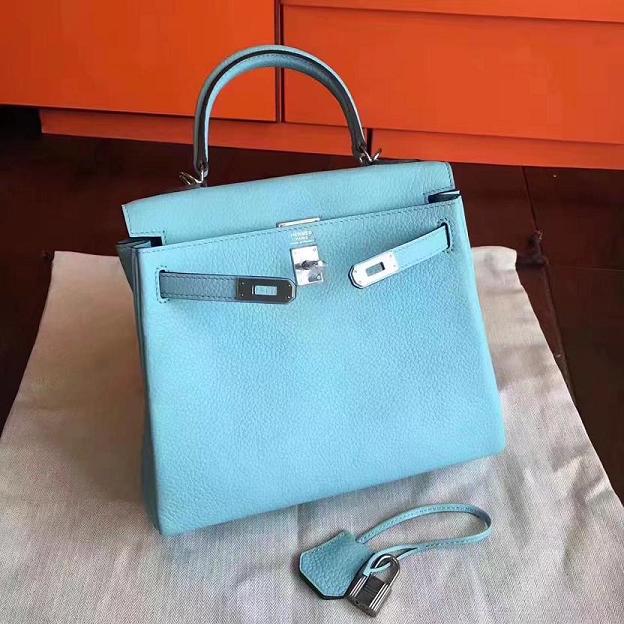 Hermes original togo leather kelly 25 bag K25 lake blue