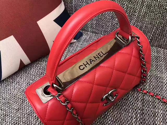 2017 CC original lambskin top handle flap bag A92236 red