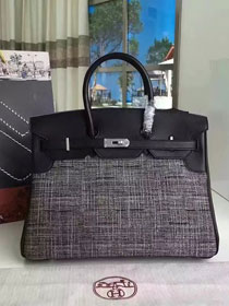 2017 hermes original calfskin fabric birkin 35 bag HF035 black