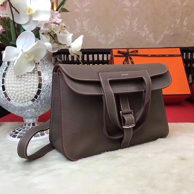 Hermes original togo leather halzan 31 bag H031 gray