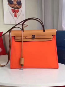 2017 hermes calfskin leather&canvas her bag H31 orange&coffee