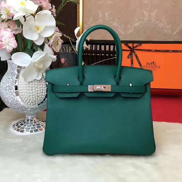 Hermes original epsom leather birkin 25 bag H25 blackish green