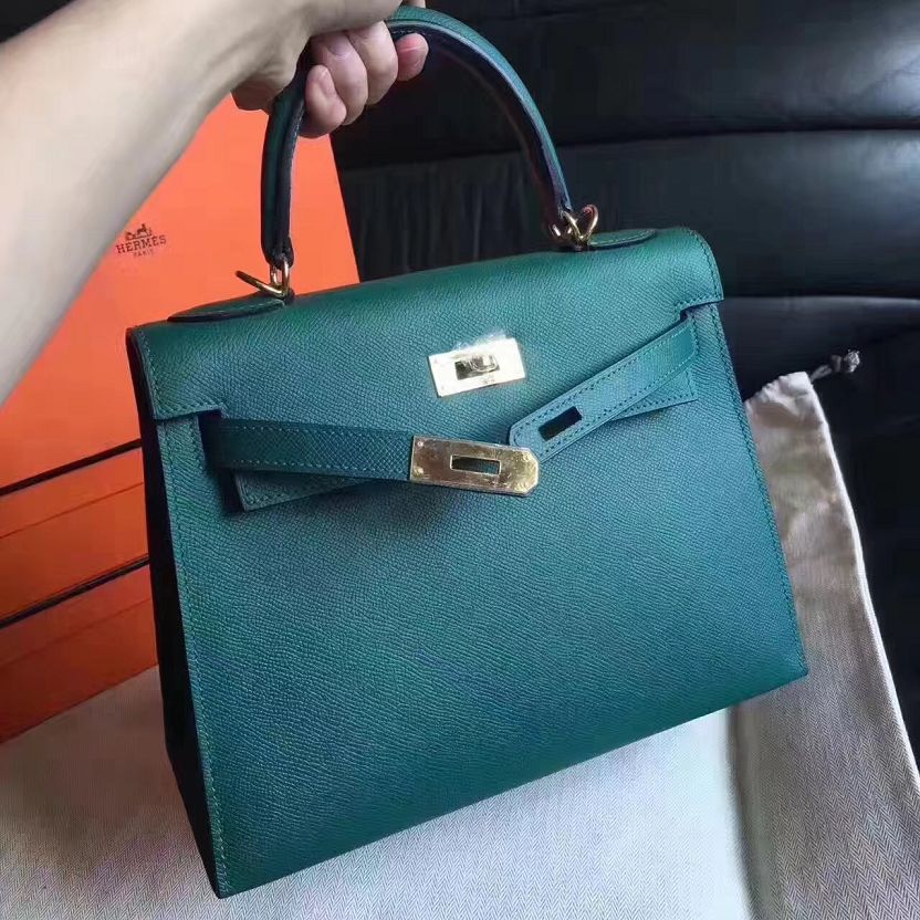 Hermes original epsom leather kelly 28 bag K28-1 olive