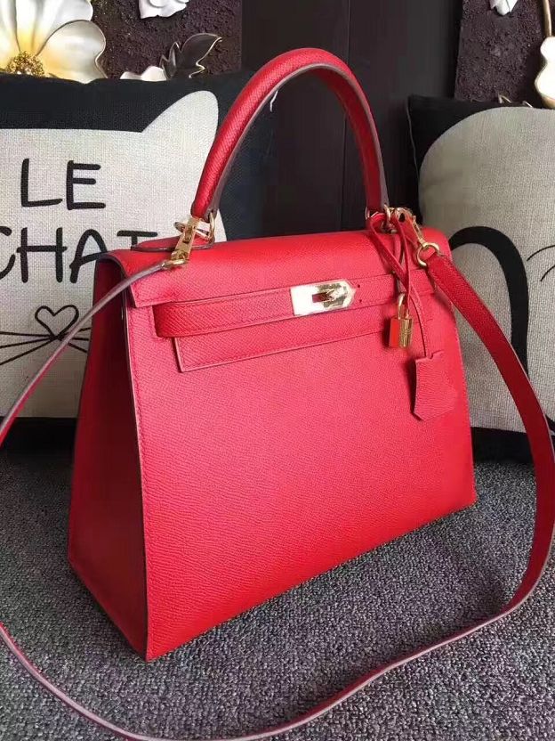 Hermes original epsom leather kelly 28 bag K28-1 red