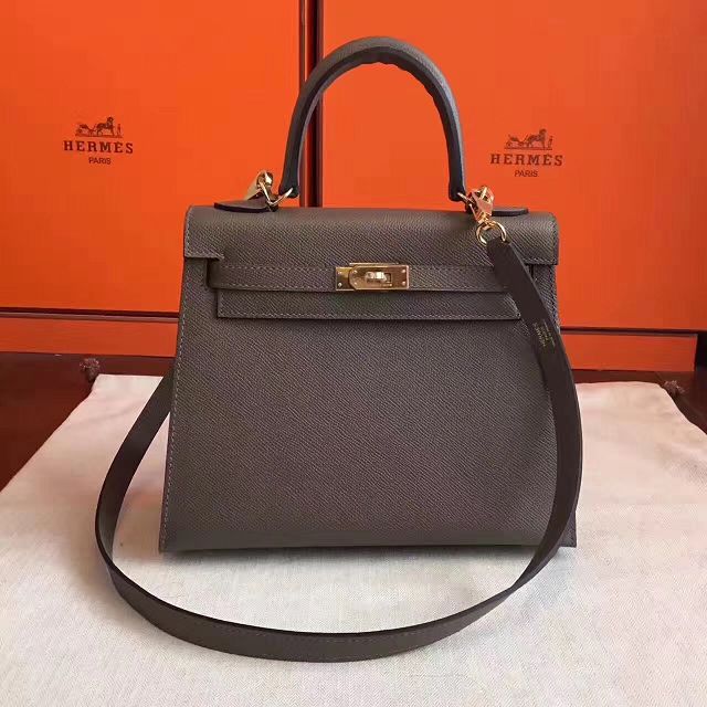 Hermes original epsom leather kelly 25 bag K25-1 gray