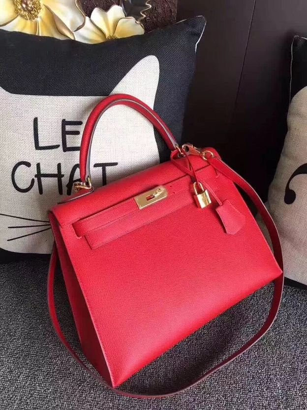 Hermes original epsom leather kelly 32 bag K32-1 red