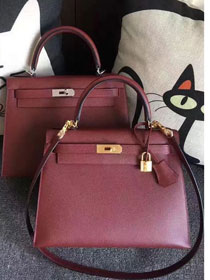 Hermes original epsom leather kelly 32 bag K32-1 wine