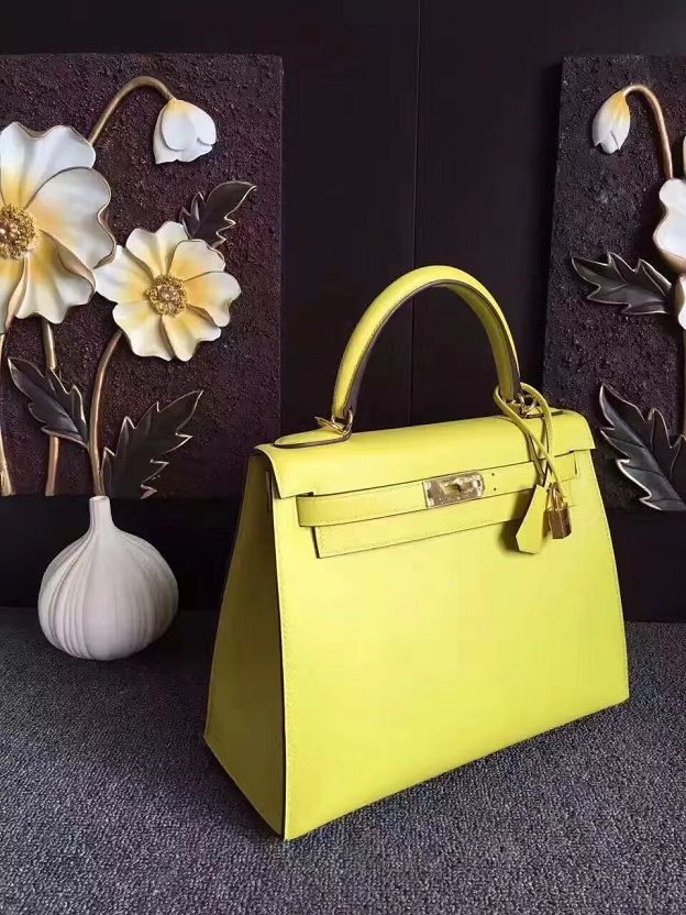 Hermes original epsom leather kelly 32 bag K32-1 yellow