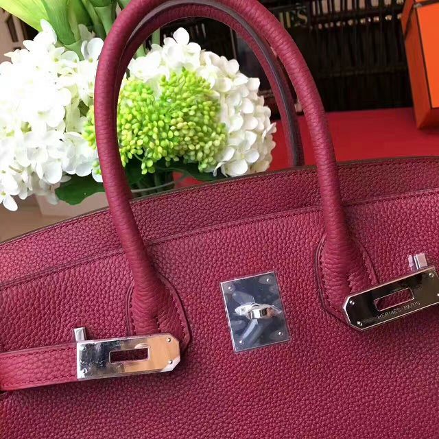 Hermes original togo leather birkin 25 bag H25-1 burgundy