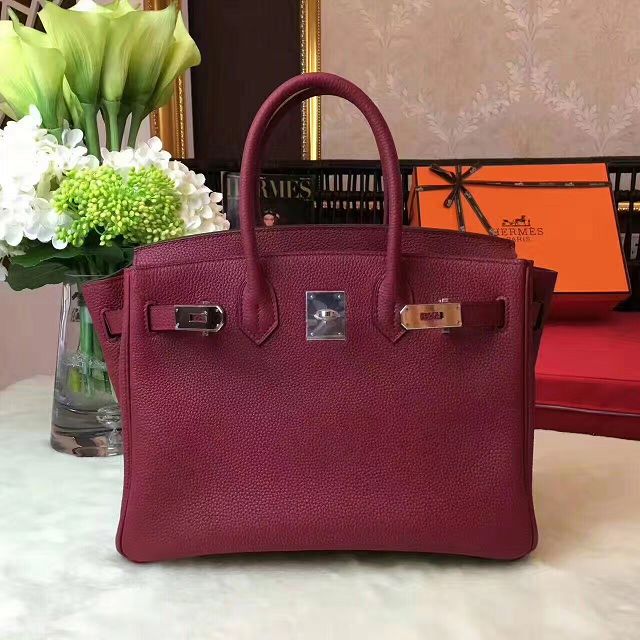 Hermes original togo leather birkin 25 bag H25-1 burgundy