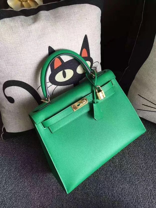 Hermes original epsom leather kelly 28 bag K28-1 green