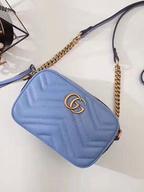 2017 GG marmont matelasse calfskin mini bag 448065 sky blue