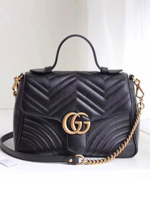 2018 GG Marmont orignal clafskin small top handle bag 498110 black