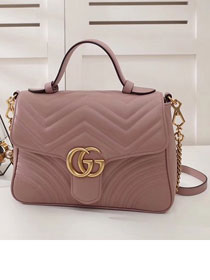 2018 GG Marmont orignal clafskin small top handle bag 498110 nude