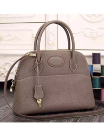 Hermes original togo leather small bolide 27 bag B027 dark gray