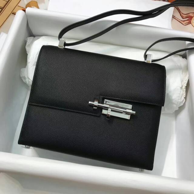 Hermes original epsom leather verrou chaine mini bag V18 black