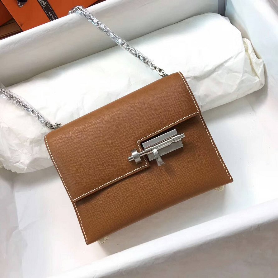 Hermes original epsom leather verrou chaine mini bag V18 caramel