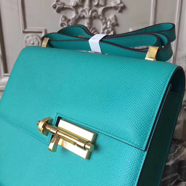 Hermes original epsom leather verrou chaine mini bag V18 cyan