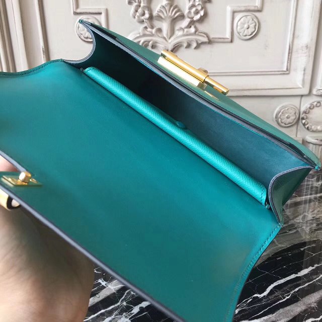 Hermes original epsom leather verrou chaine mini bag V18 cyan