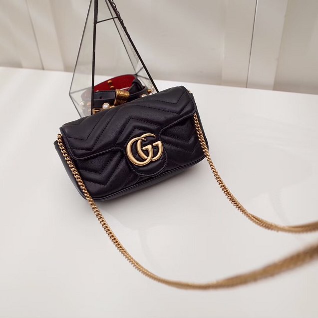 GG original calfskin marmont super mini bag 476433 black