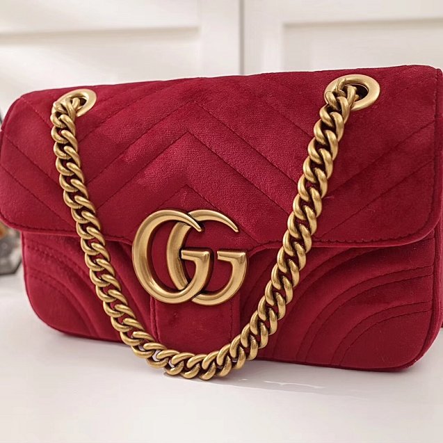 2017 GG marmont mini velvet shoulder bag 446744 red