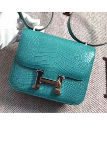 Top hermes 100% genuine crocodile leather small constance bag C0019 lake blue