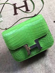 Top hermes 100% genuine crocodile leather constance bag C0023 green