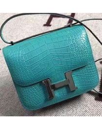 Top hermes 100% genuine crocodile leather constance bag C0023 lake blue