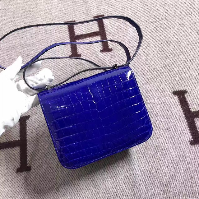 Top hermes 100% genuine crocodile leather constance bag C0023 royal blue